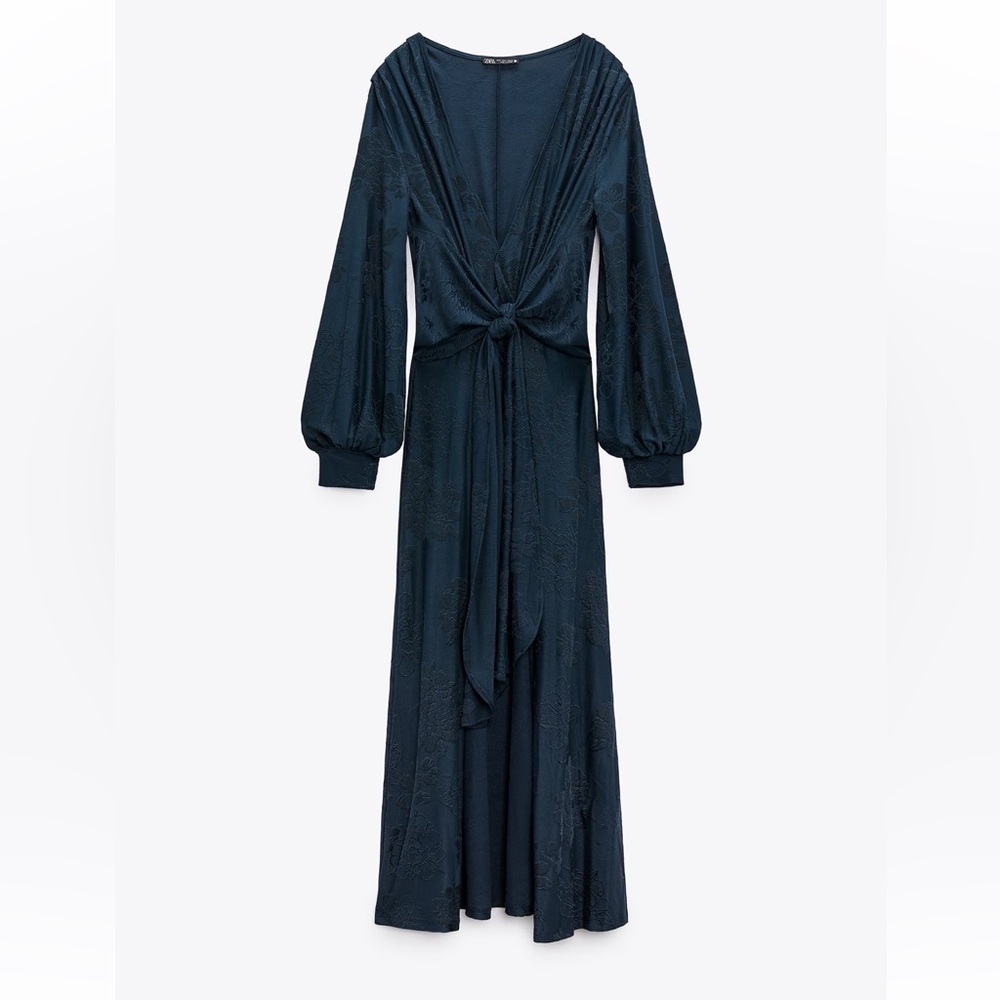 Zara Long Jaquard dress in Navy